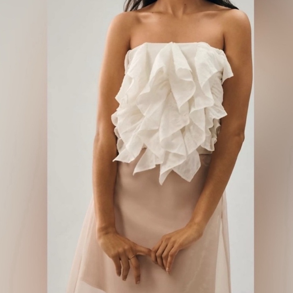 Anthropologie Strapless Ruffle Tube Top - White - Medium